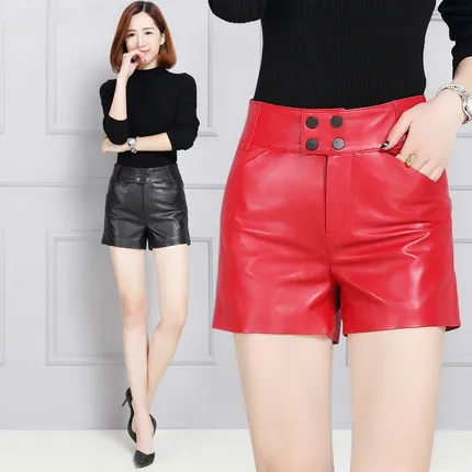 2019 Women Sheep Leather Large Size Wide Leg Shorts KS6