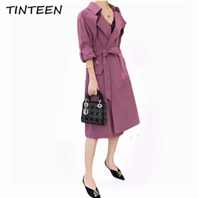 TINTEEN 2019 модный длинный плащ для женщин осень весна тренчи верхняя одежда тонкий