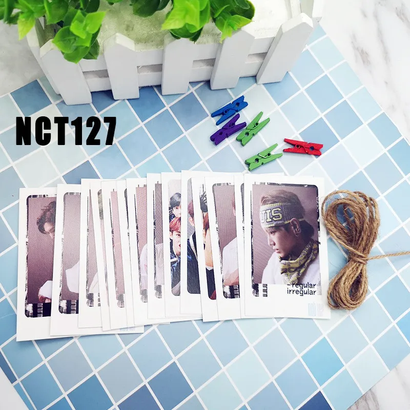 NCT127 Kpop BLACKPINK EXO TWICE IZONE NCT127 карты фото карты ЛОМО 45 шт. маленькие карты с зажимами и веревкой - Цвет: NCT127
