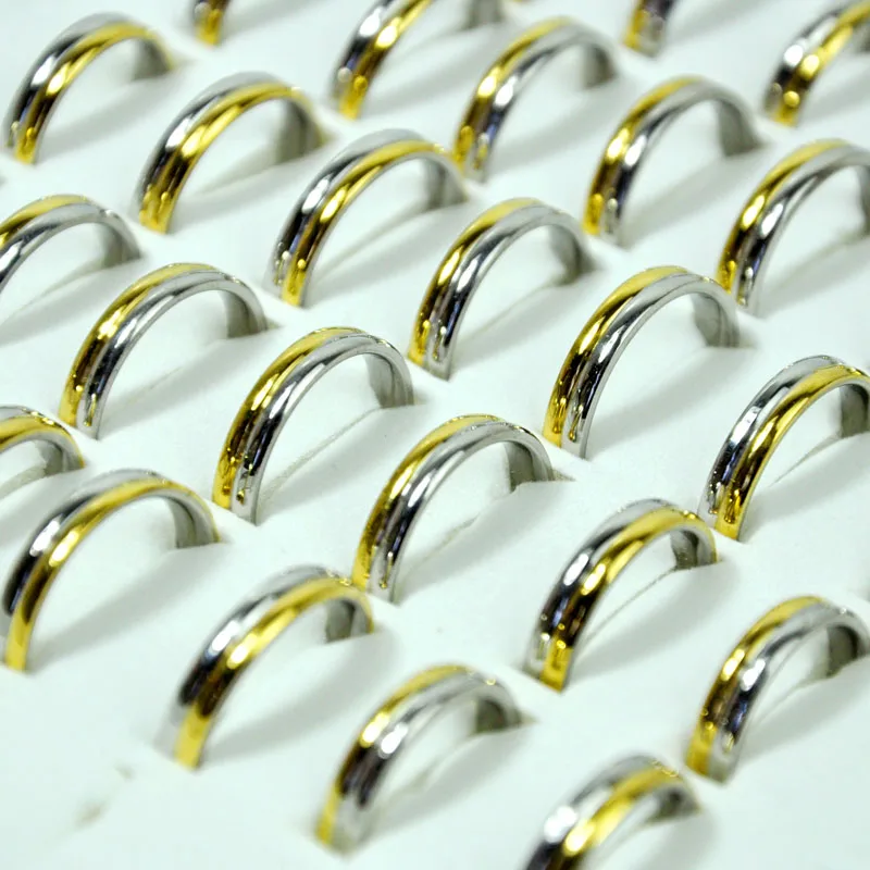 

50Pcs Fashion New Design Office Career Style 2 Rows Women Steel Rings Men Ring Wholesale Jewelry Lots Free Ship LR4111