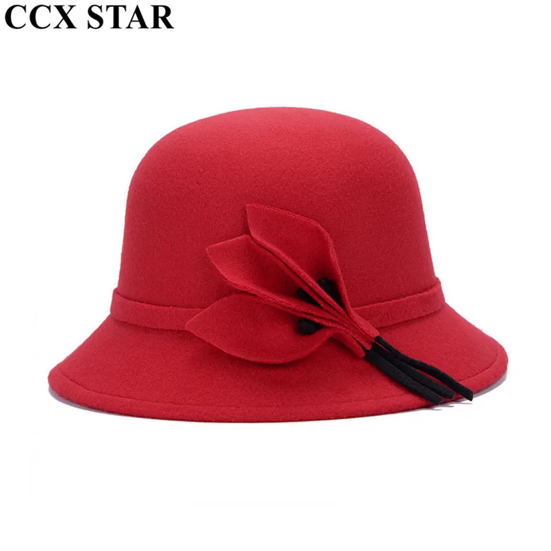 CCX STAR Для женщин котелок Кепки осень-зима теплая шерсть чувствовал листа фетровых