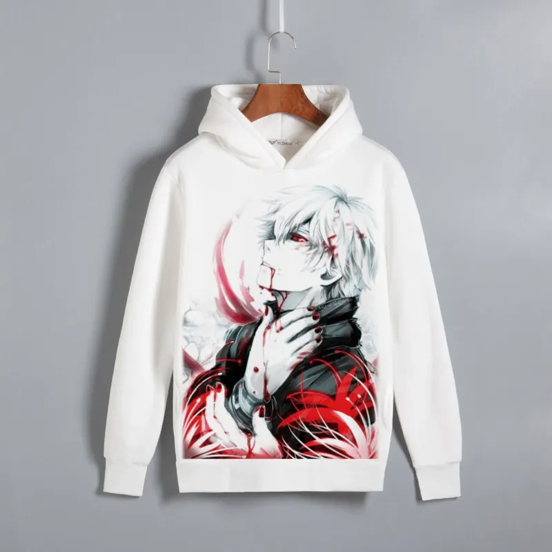

Tokyo Ghoul Cosplay Ken Kaneki Print Pullover hooded sweatshirts Unisex Kirishima Touka Fleece Hoodies for Autumn