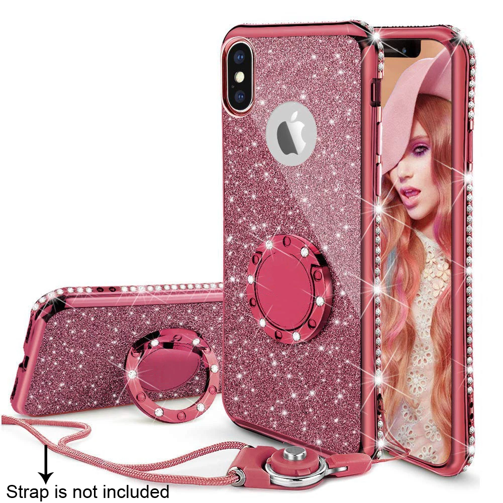 Покрытие мягкий блеск TPU Bling Автомобильный держатель для iPhone XS Max XR 8 7 Plus 6S 6 чехол 360
