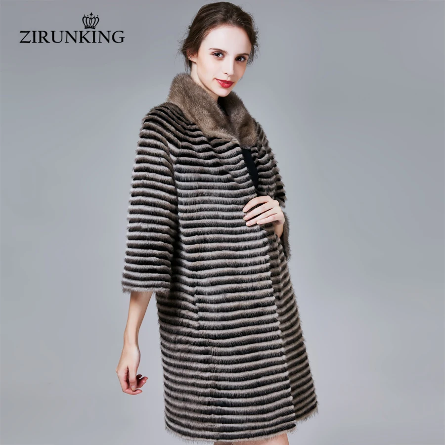 ZIRUNKING классическое пальто из натурального меха норки Женская длинная