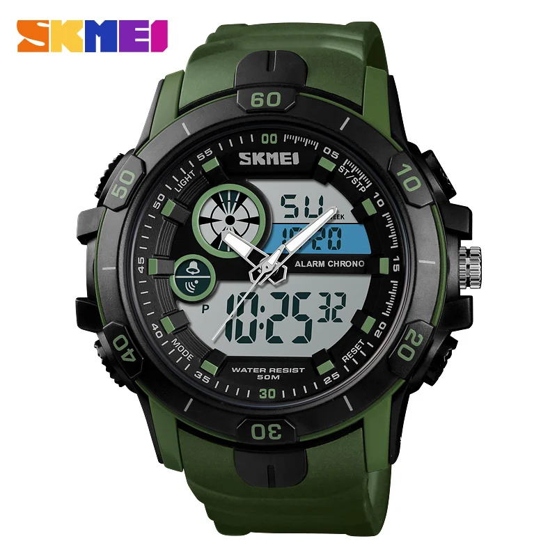 Army Green Watch SKMEI Для мужчин Спорт на открытом воздухе часы Dual Time будильник День Дата Водонепроницаемый цифровой наручные часы, секундомер Relogio Masculino - Цвет: Army Green Watch