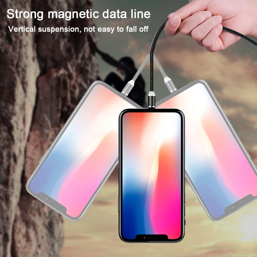 Светодиодный магнитный кабель для быстрой зарядки 3 в 1 Lighting Micro USB Type C IPhone X 7 8 6 XS XR