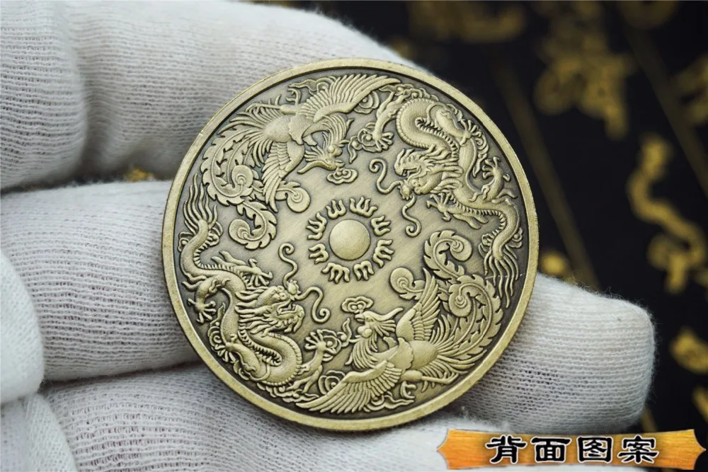 Памятная монета китайского дракона и феникса 40 мм|dragon and phoenix|coin coinsdragon dragon |