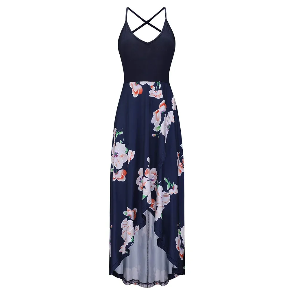 Navy Vestidos Verano, женское летнее сексуальное длинное платье на бретельках с открытыми плечами и открытой спиной, пляжный сарафан, женские летние платья - Цвет: Navy