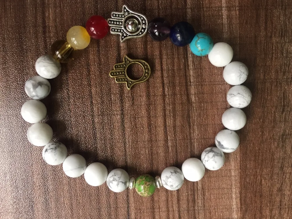 Браслет с пальмой 7 чакр браслет из натурального камня 8 мм белые браслеты Howlite