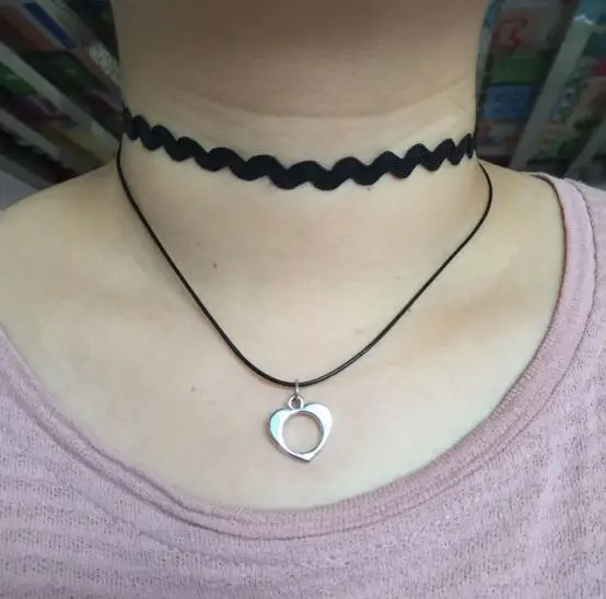 Na341 Двухслойное Черное Кожаное веревка в форме сердца ниспадающее ожерелье на