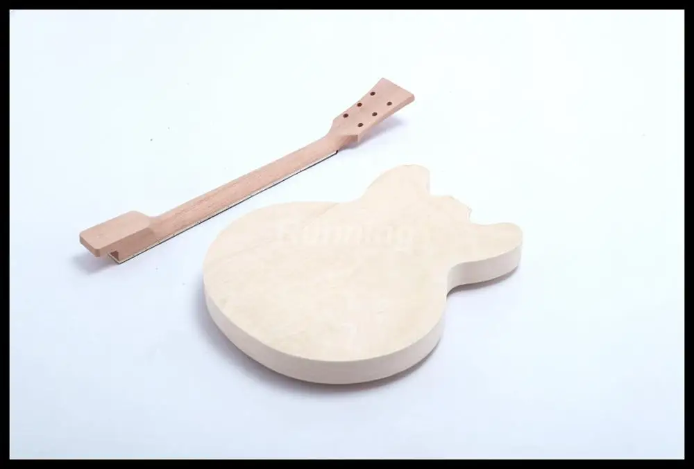High Quality Unfinished Guitar DIY Electric Guitar Guitar Kit Flat Maple Top Semi Hollow body