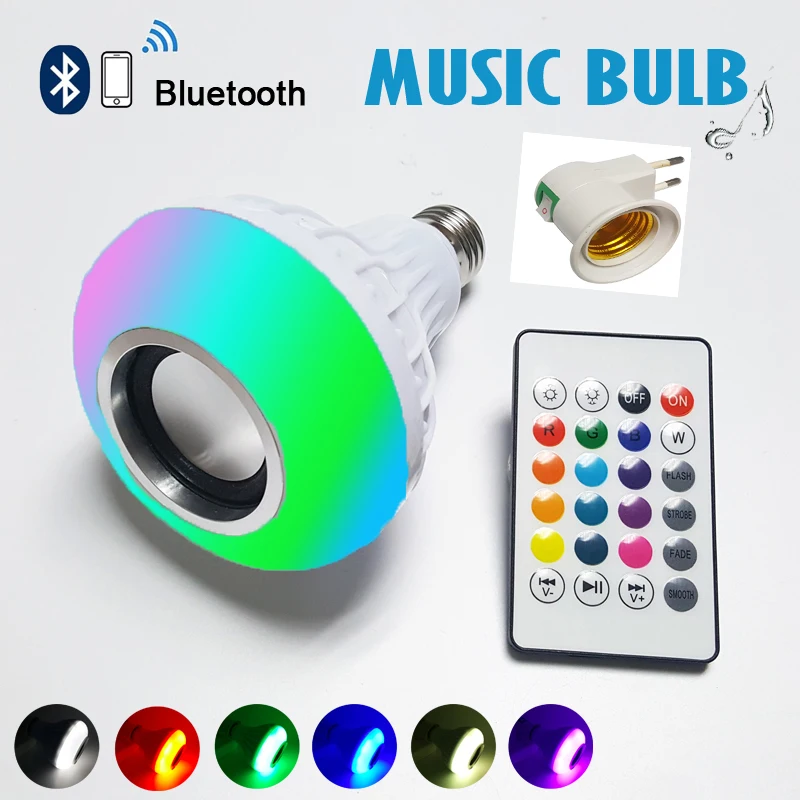 Светодиодная лампа E27 беспроводная bluetooth колонка музыкальная с регулируемой
