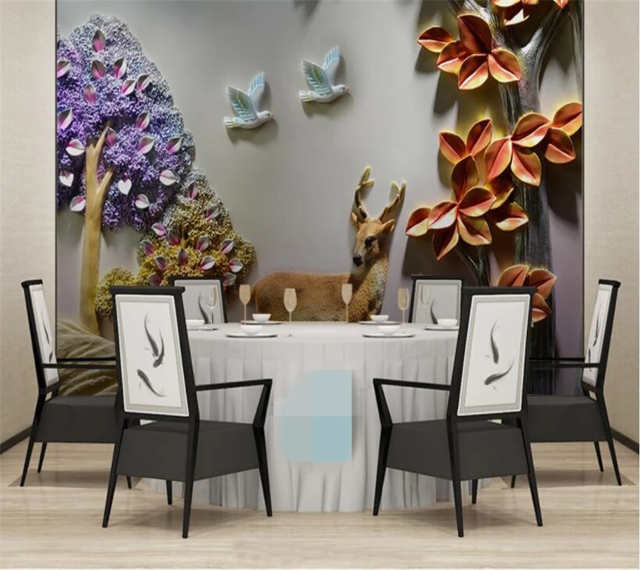

wallpapers for living room New 3D Stereo Reliefs Fortune Tree Elk Backdrop Photo mural Wallpaper papel de parede Beibehang