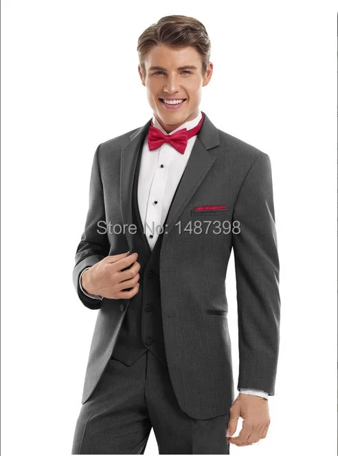 2016 красивый костюм темно серый с двумя пуговицами отворотами смокинг жениха