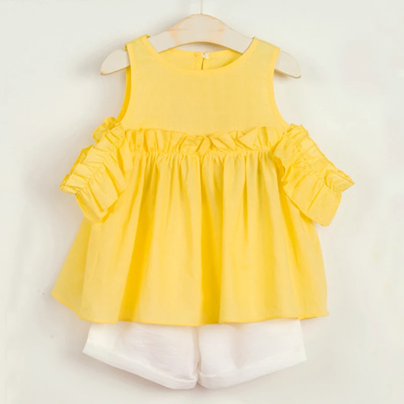 2018 New Fashion summer children Clothing Sets Girls Clothes Kids Sleeveless T-Shirt Short 2Pcs Suits | Детская одежда и обувь