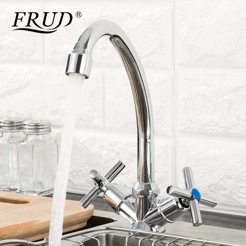 Смеситель для кухни FRUD R40112 кран на раковину с двойной ручкой и одним отверстием