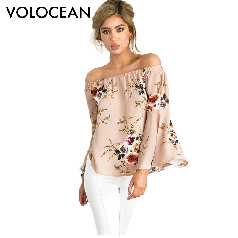 VOLOCEAN Новых Женщин Топы Мода 2017 Сексуальная С Плеча Лето Blusas Печати Вышивка