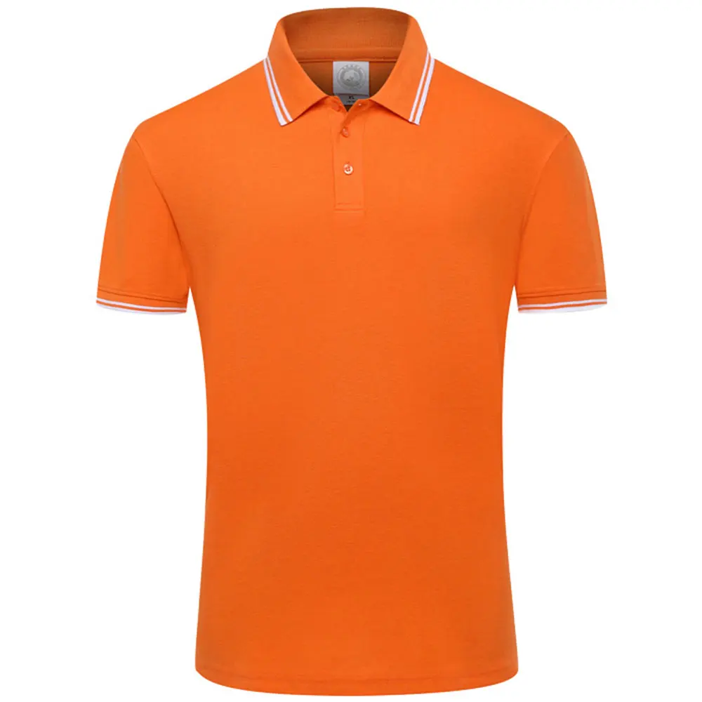 Orange Брендовая новая мужская футболка с отложным воротником мужские хлопковые дышащие деловые повседневные футболки модные футболки с коротким рукавом мужские топы футболки - Цвет: Orange