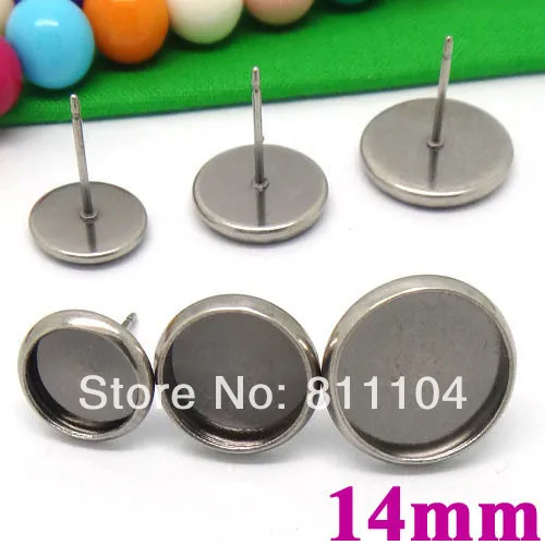

14mm Antique Silver tone Blank Earrings Base Circle Bezel Tray Cabochon Welding Stud Pins Earrings Settings Findings Wholesale