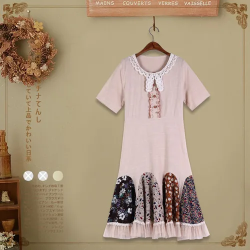 color 2 Prairie шикарный стиль хлопок белье женское платье короткий рукав лоскутное кружево Mori Girl Ретро Летние Платья повседневные Vestidos 16997 - Цвет: color 2