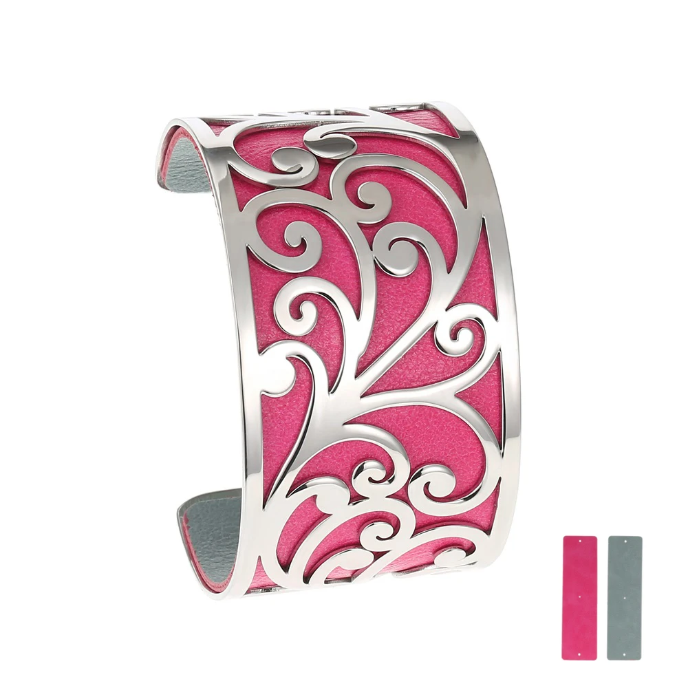 40 mm Legenstar, серебряный браслет из нержавеющей стали, цветок жизни, Браслет-манжета для женщин, двусторонний кожаный браслет, вечерние ювелирные изделия - Окраска металла: 40 mm
