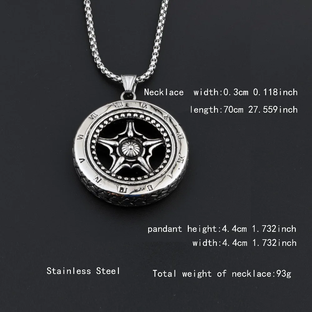 2019 New Arrival men's hip hop necklace punk style stainless steel antique silver-color wheel pendant CAGF0002 | Украшения и