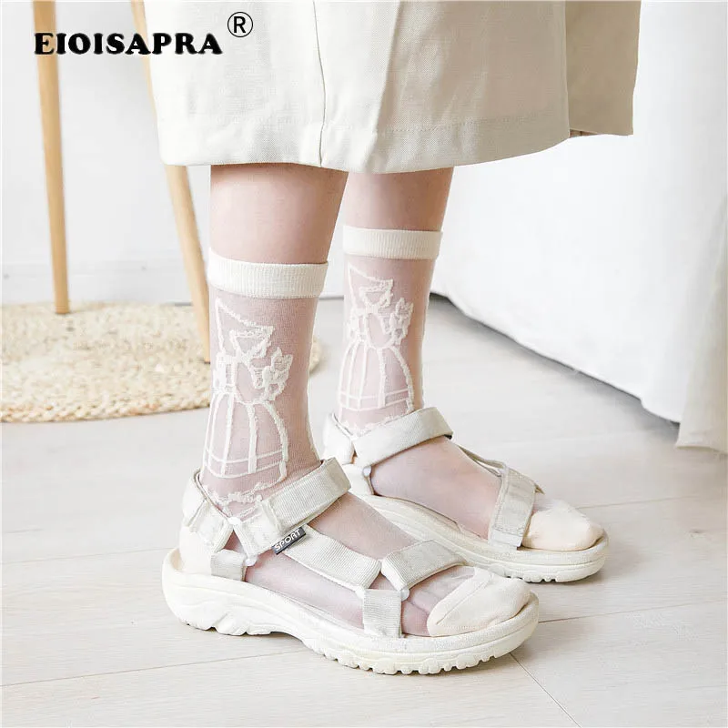 [EIOISAPRA]/2 цвета Модные забавные Женские носочки Тонкие прозрачные шелковые носки