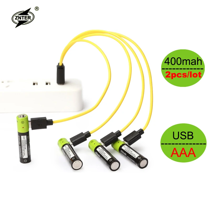 ZNTER 2 шт./лот 1 5 в 400 мАч AAA перезаряжаемая батарея aaa литий ионная USB батареи с