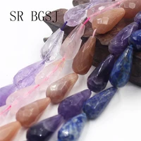 free shipping 12x26mm kinds of gems teardrop drop faceted natural stone loose beads strand 15