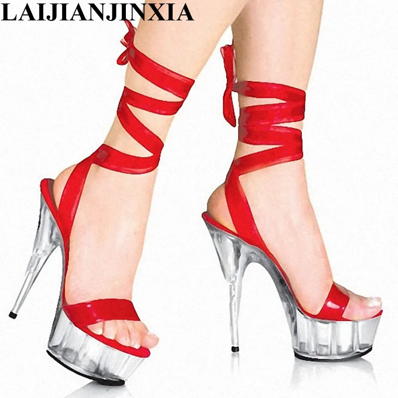 Фото Туфли LAIJIANJINXIA на высоком каблуке 15 см женские сандалии платформе с кристаллами