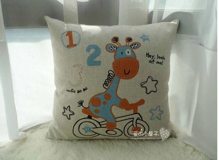 Free shipping high quality linen invisible zipper cartoon printed sofa cushion cover/pillow cover 45*45cm | Дом и сад