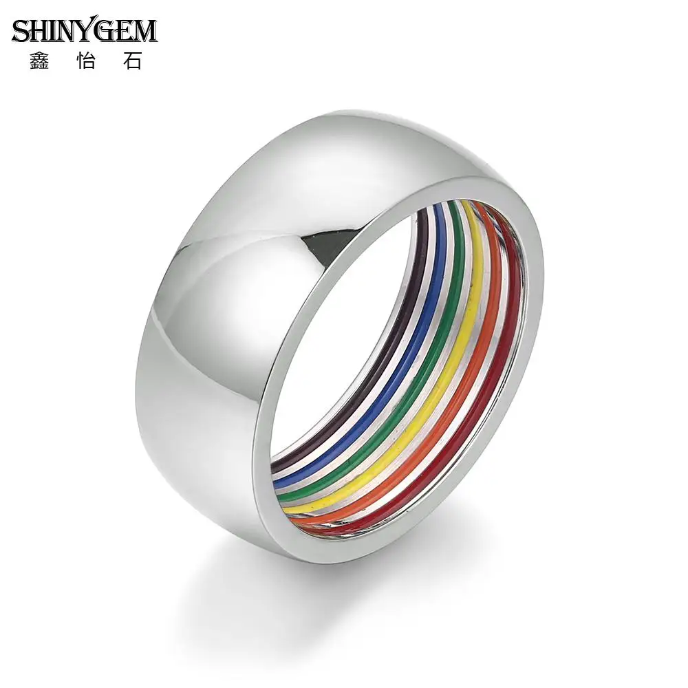 ShinyGem модные гладкие кольца из нержавеющей стали с радугой для женщин и мужчин