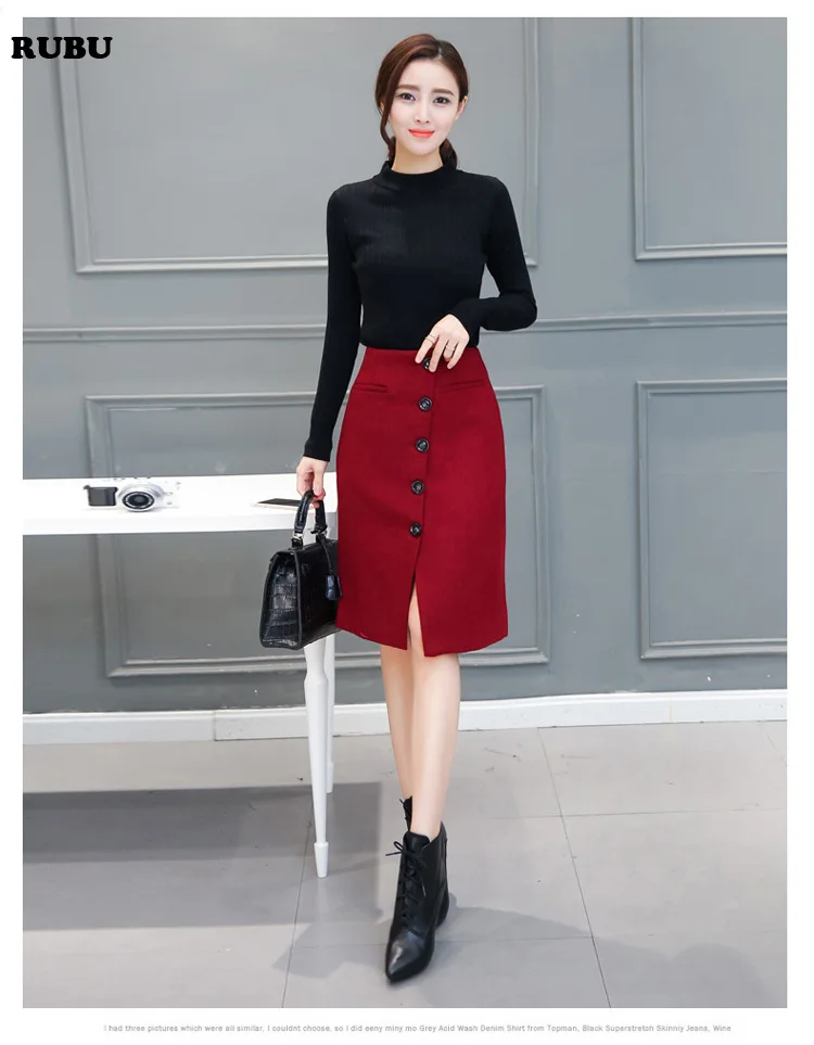 

Женские шерстяные однобортные Юбки миди, с высокой талией, Осень-зима 2016