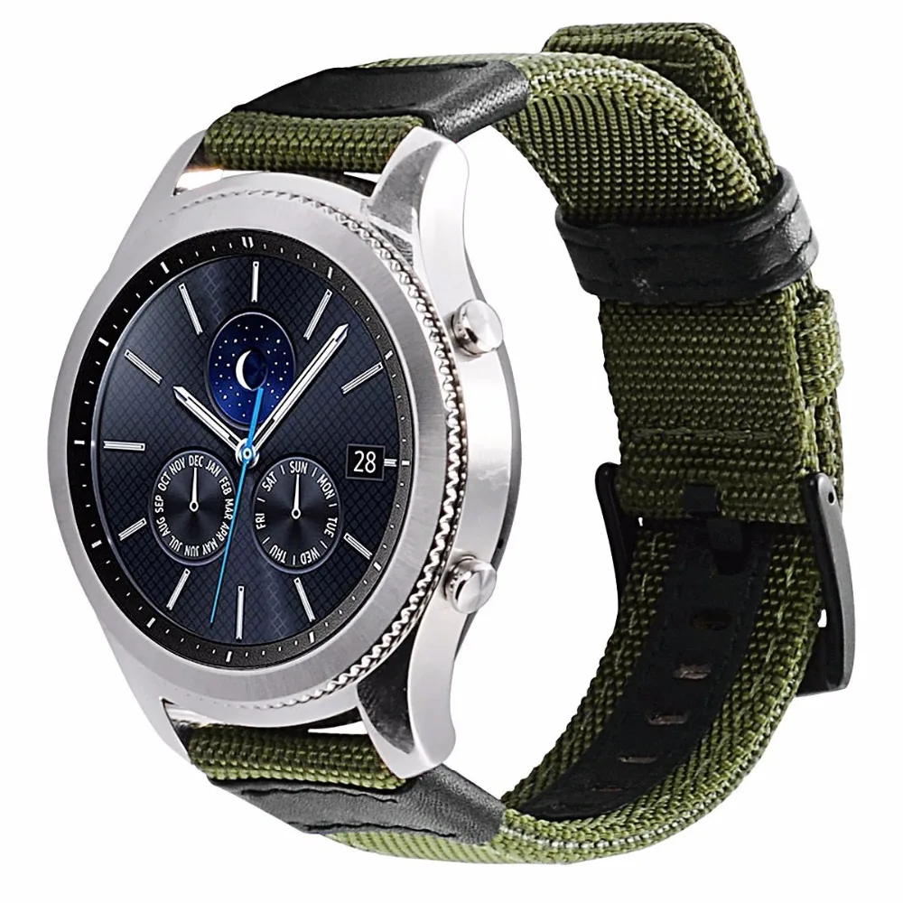 Быстрая установка ремешок для часов samsung Galaxy Watch 42/46 мм армейский Стиль нейлон и кожа Ремешки для samsung gear S3 S2 часы
