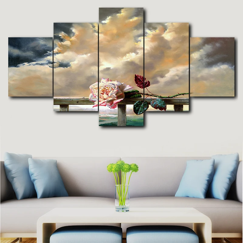 HD домашний декор холст картина для гостиной Современная 5 панель Роза цветы