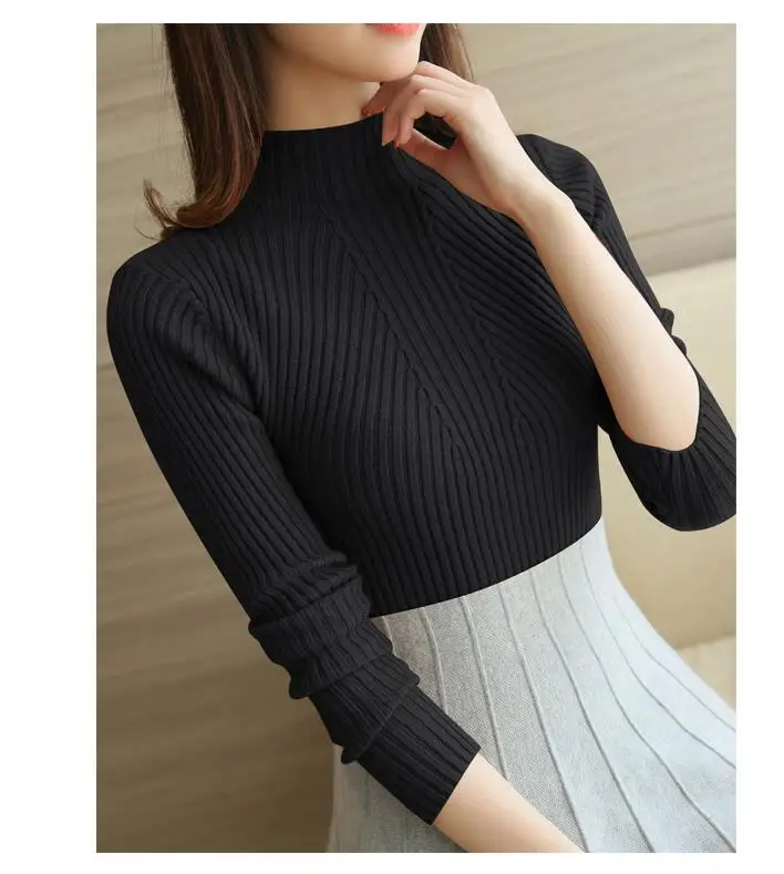 Женский трикотажный свитер-водолазка удобный облегающий с длинным рукавом