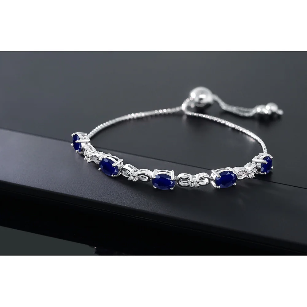 GemStoneKing 5 10 ct ОВАЛЬНЫЙ натуральный Сапфировый Браслет из стерлингового серебра 925