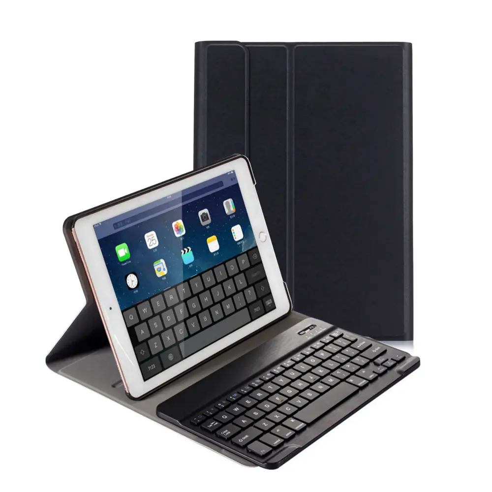 Black Для iPad 9,7 /Pro 9,7/iPad Air 1 и 2 ультра тонкий из искусственной кожи чехол+ Съемный Bluetooth русский/Иврит/Испанский клавиатура - Цвет: Black
