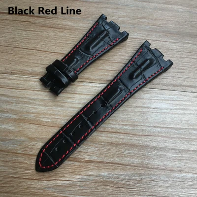 Black Red Line Для AP ремешок 28 мм черный синий серый зеленый коричневый с стежками натуральная кожа часы браслет со стальной пряжкой - Цвет ремешка: Black Red Line