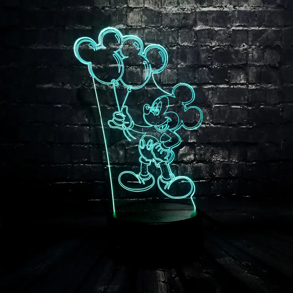 Мультфильм ночник 3D акриловый Блеск RGB Шар Микки мышь светодиодный Charge USB зарядка Иллюзия Декор настроение стол Лава подарок для детей