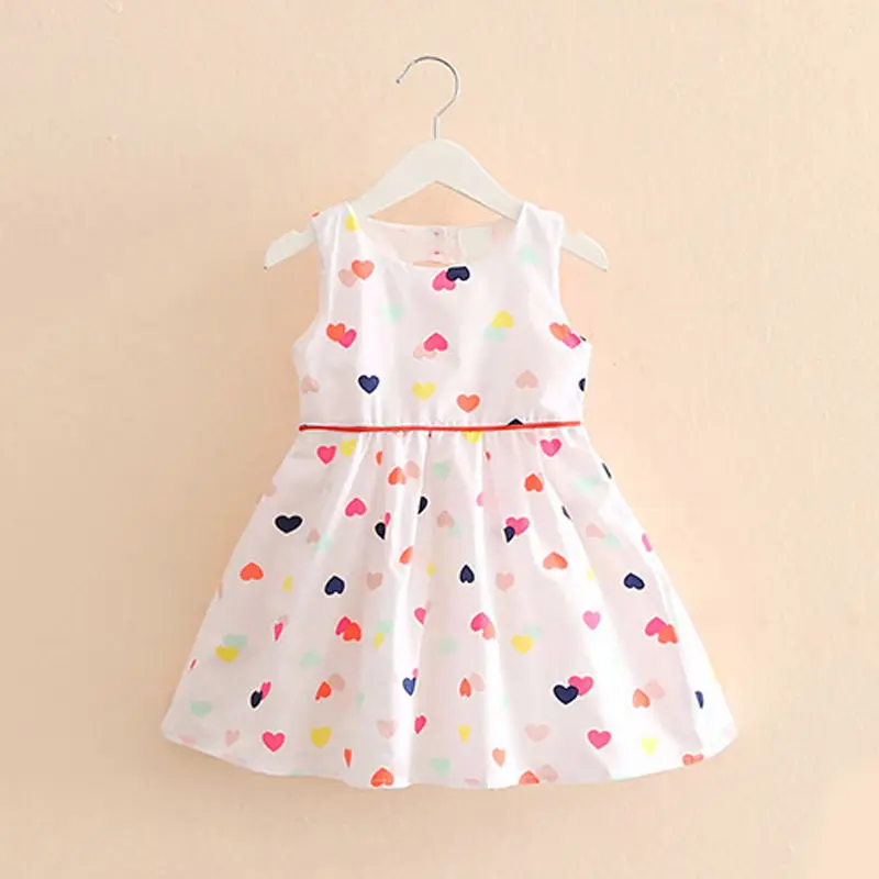 Baby Girl Dress Heart Print Summer Princess party Kids Clothing 2t-7 | Детская одежда и обувь