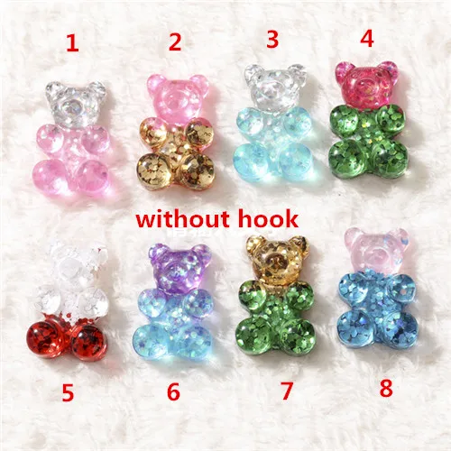 20 шт 20*30 мм Gummy Bear Амулеты с плоской задней стороной, кабошоны из смолы, блестящие амулеты для брелка, подвески, ожерелья, сделай сам - Окраска металла: no hooks