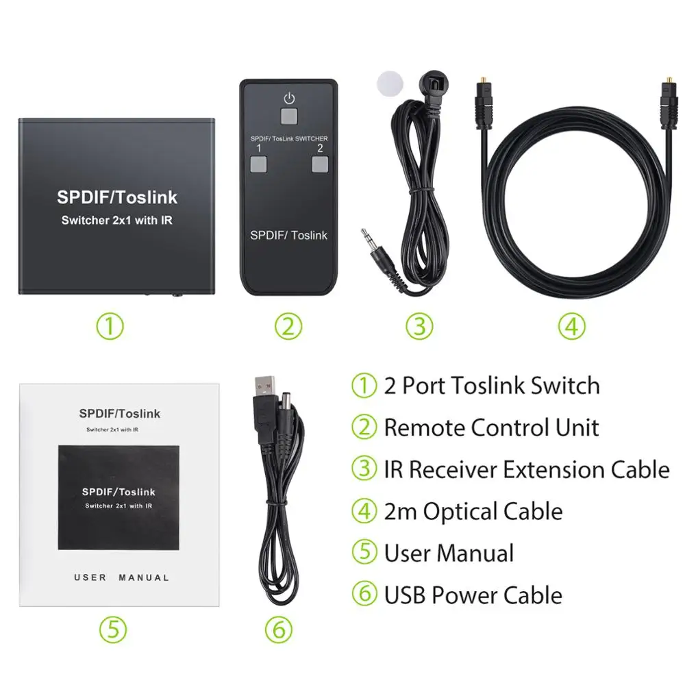 LiNKFOR SPDIF/Toslink переключатель 2x1 с ИК пультом дистанционного управления оптический