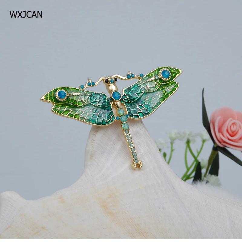 WXJCAN, эмаль, стразы, насекомые, стрекоза, брошь, булавки, ювелирные изделия, размер 65 мм* 40 мм