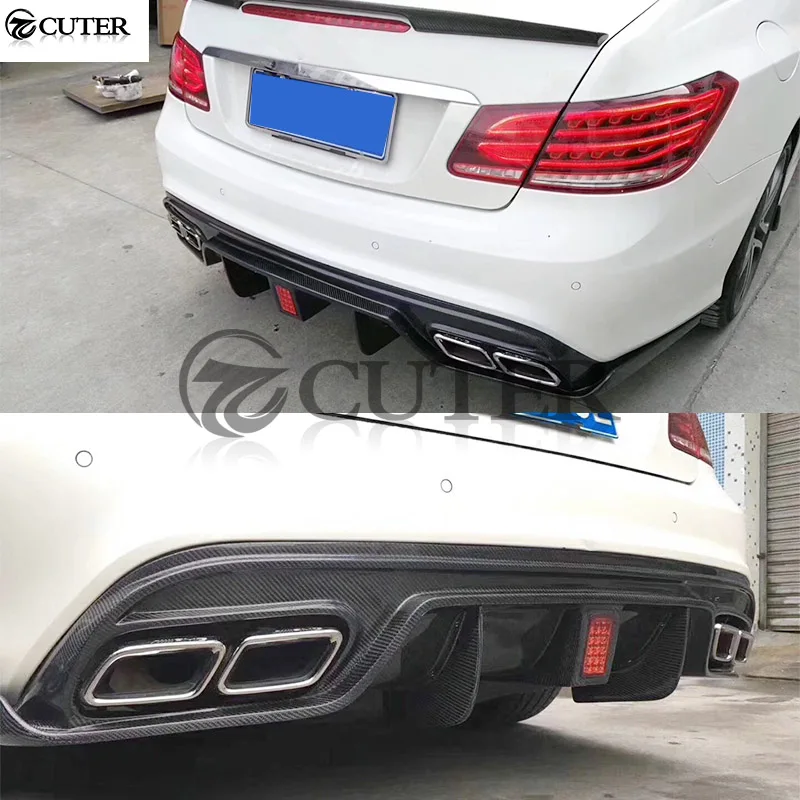W207 углеродного волокна диффузор губа на задний бампер с светодиодный свет для Benz