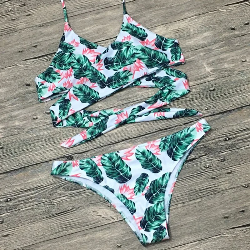 Бикини с перекрестной шнуровкой летний купальник 2018 Женский комплект бикини пуш