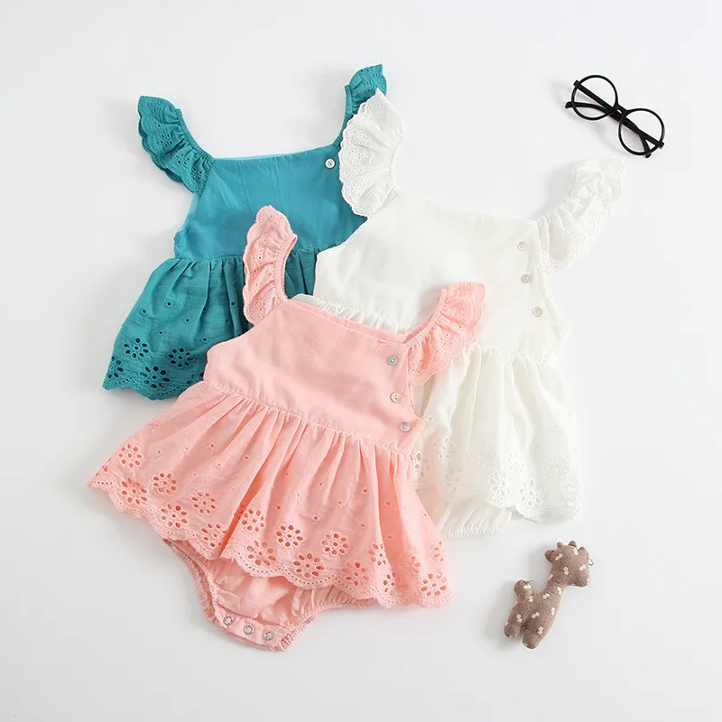 

Ins Toddler Infant Candy Color Ruffles Cotton Summer Princess Rompers Clothing Newborn Baby Girls Sweet Romper