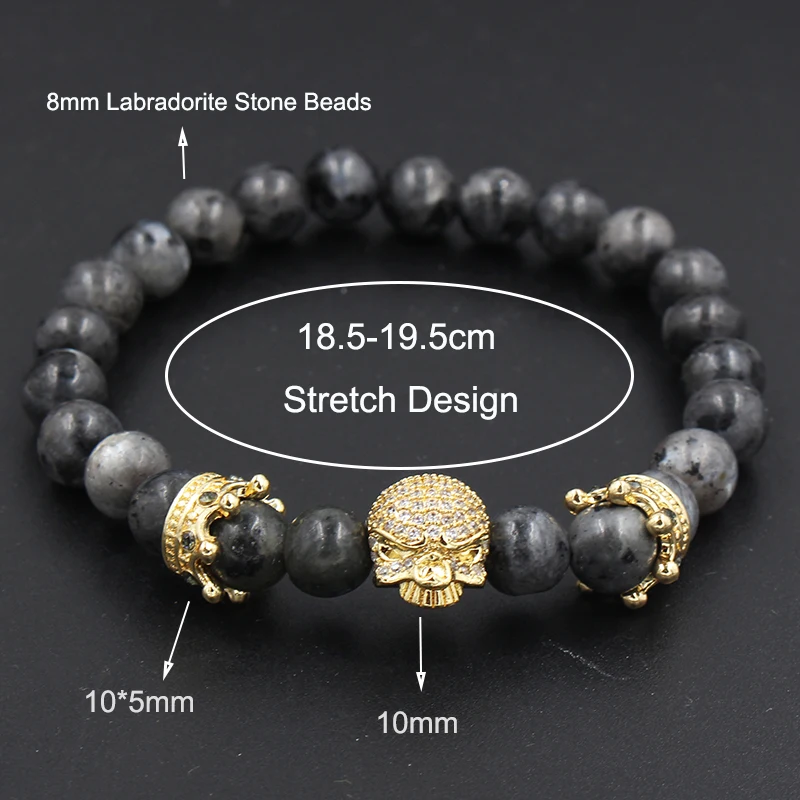 Модные панк микро проложить CZ черный скелет череп Корн очарование с лабрадорит