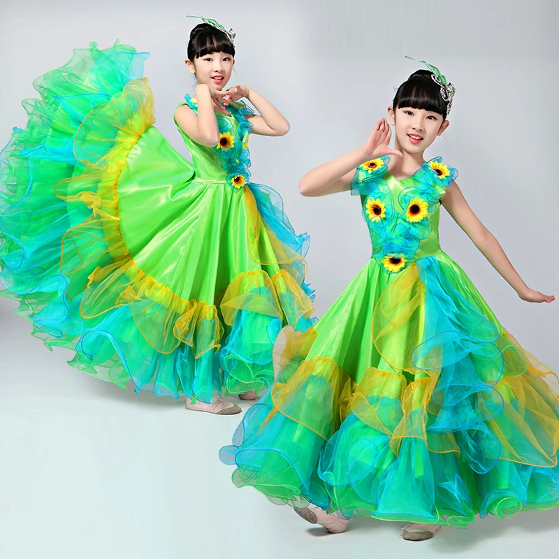 

Kids Spanish Dancer Costumes Sexy Flamenco Dancing Dress Outfits Girl'S Performance Flowers Ballroom Dance Stage Wear DN3036