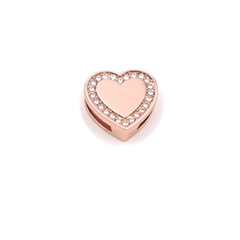 rose gold Somsoar ювелирные изделия хрустальное сердце Подвески подходят 10 мм сетчатый браслет кожаный браслет аксессуары изготовление 10 шт./лот - Окраска металла: rose gold